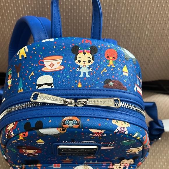 Disney Parks Loungefly Chibi character backpack NWOT royal blue multicolor - Picture 2 of 10